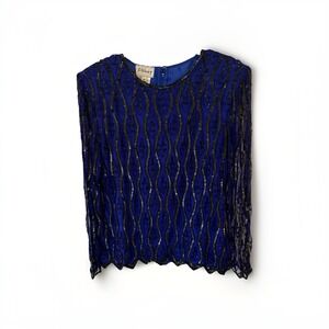 Stenay Vintage Blue Sequin Beaded Silk Dress Top Size M Gorgeous!!!